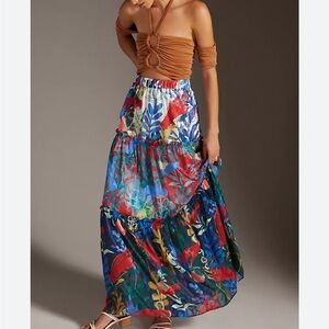 anthropologie floral tiered maxi skirt